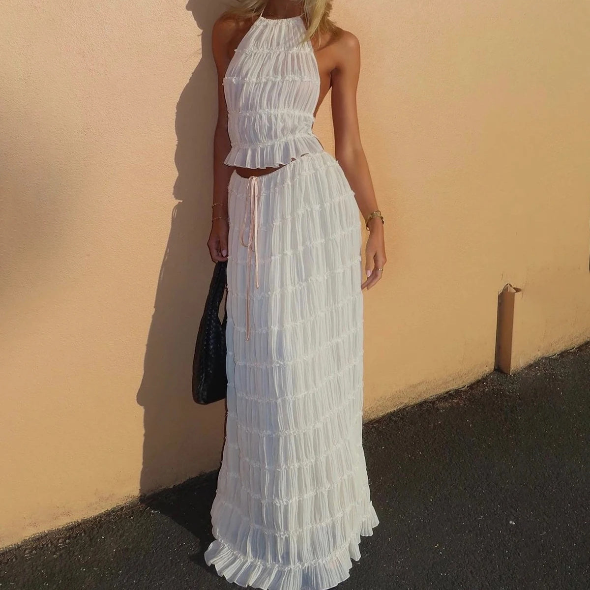LuxeBreeze™ 2-Piece Halter Top & Pleated Maxi Skirt