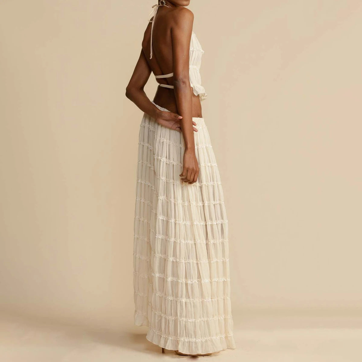 LuxeBreeze™ 2-Piece Halter Top & Pleated Maxi Skirt