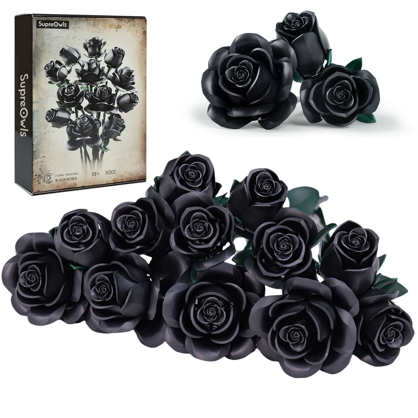 RomanticRose™ 12-Piece Black Rose Building Block Set