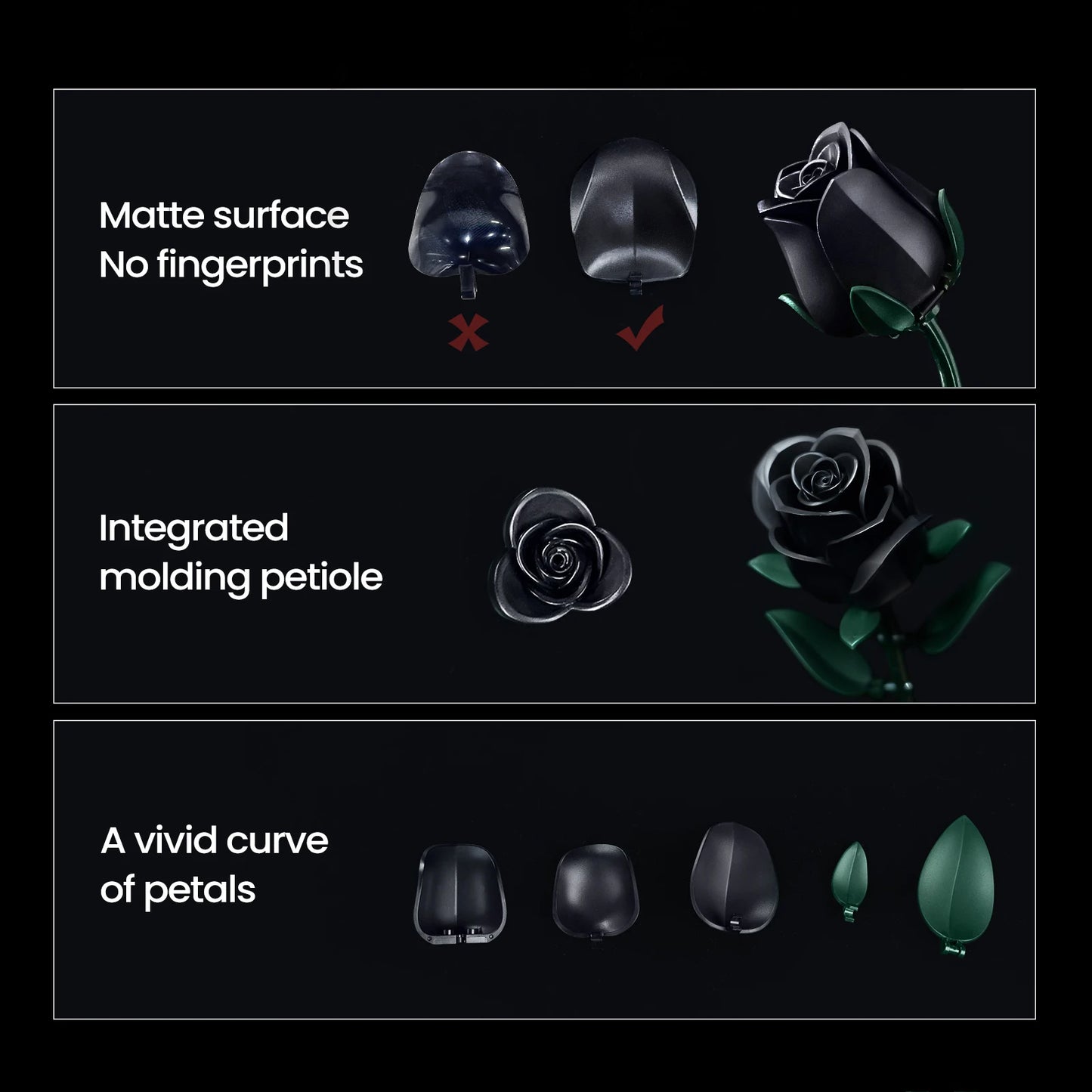 RomanticRose™ 12-Piece Black Rose Building Block Set