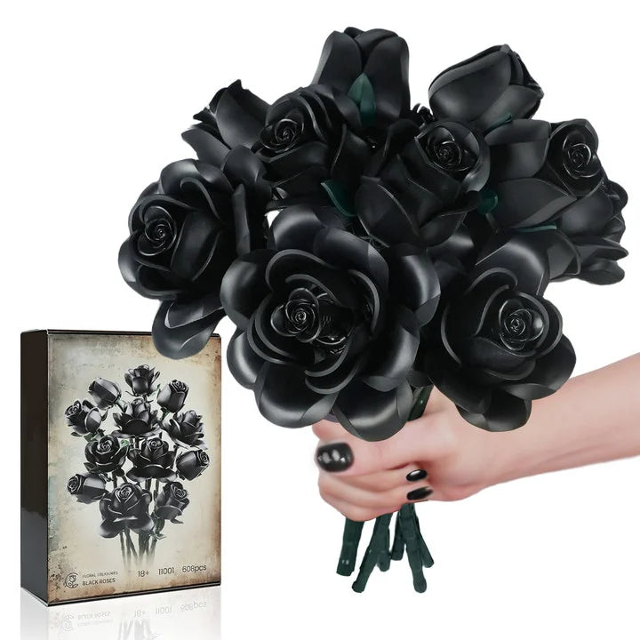 RomanticRose™ 12-Piece Black Rose Building Block Set