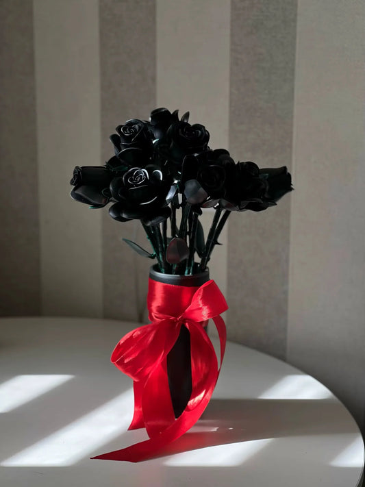 RomanticRose™ 12-Piece Black Rose Building Block Set